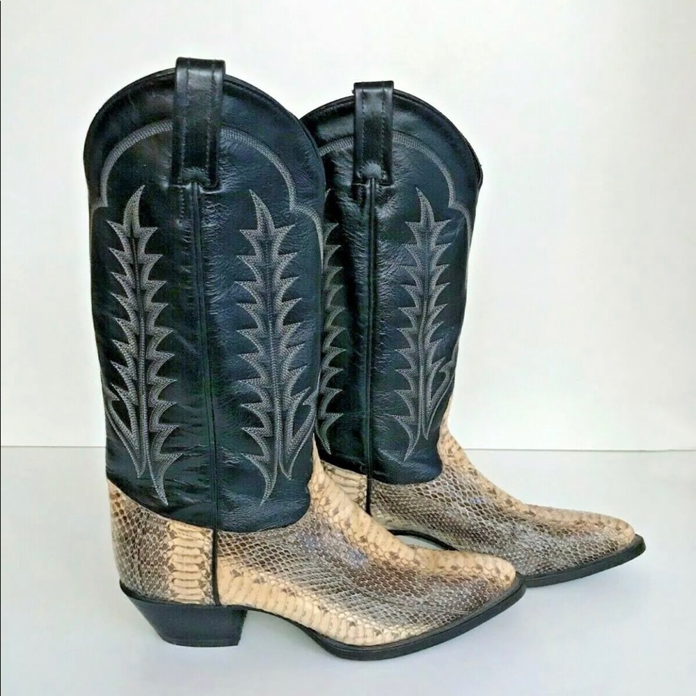 Tony Lama Black and Cream LIZARD Cowboy Boots